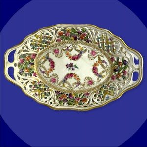 Antique Schumann Dresden Bavaria Reticulated Floral Serving Dish 1920-1930